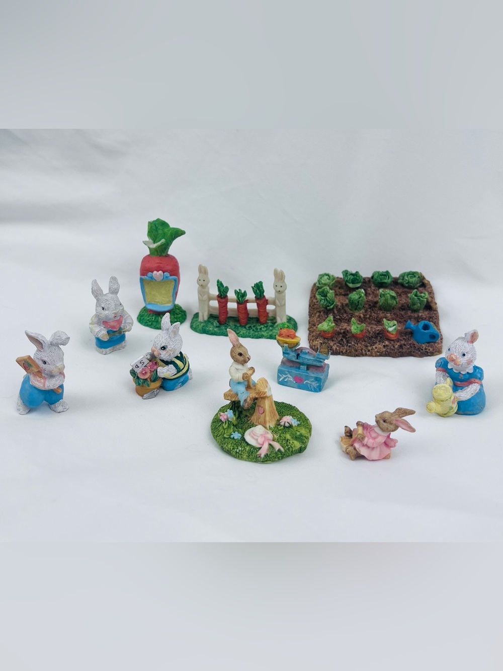 Vintage 1990’s 9 Piece Bunny Set With Garden